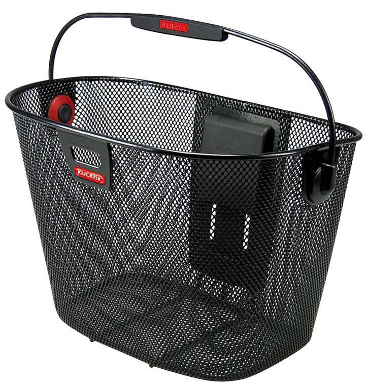 PANIER Avant KLICKFIX acier nid d'abeille 16L Noir avec anse, fixation sur cintre (36x27x25cm) avec platine plastique (livré sans fixation)