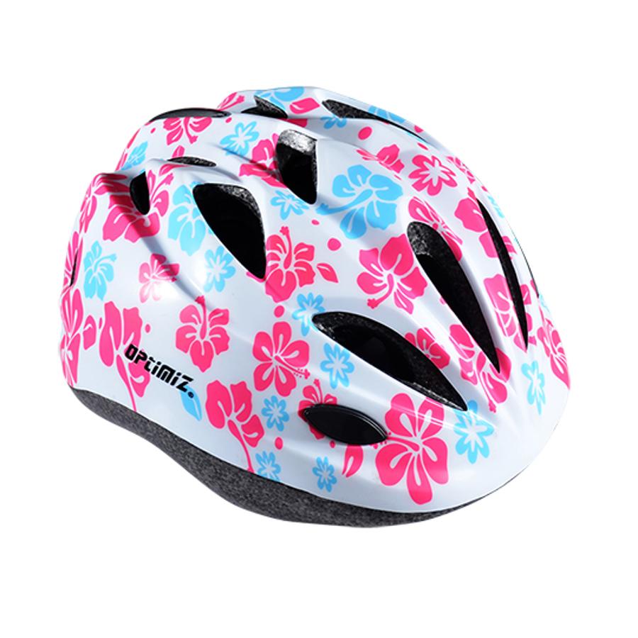 Casque Enfant OPTIMIZ BABY FLOWER Blanc / Rose avec réglage occipital (48-52)