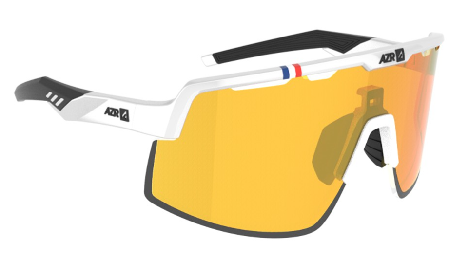Lunettes AZR SPEED RX Blanche vernie / noire Ecran Hydrophobe Bleu